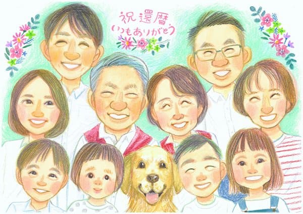 大人数の銀婚式似顔絵