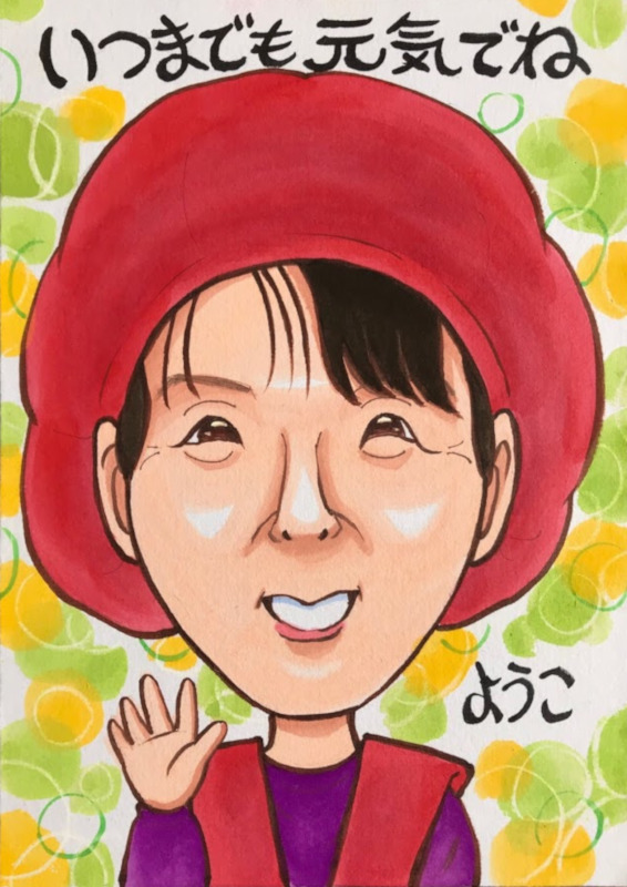 赤いちゃんちゃんこと頭巾の還暦祝い似顔絵