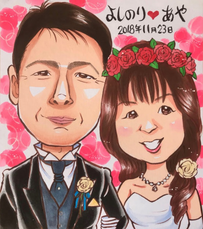 ラブラブな結婚記念日の似顔絵