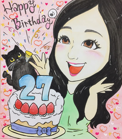 可愛いバースデー似顔絵