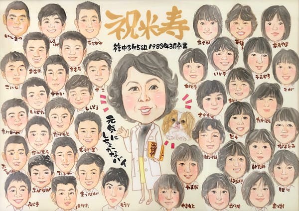 学生たちから先生へ贈る米寿祝い似顔絵