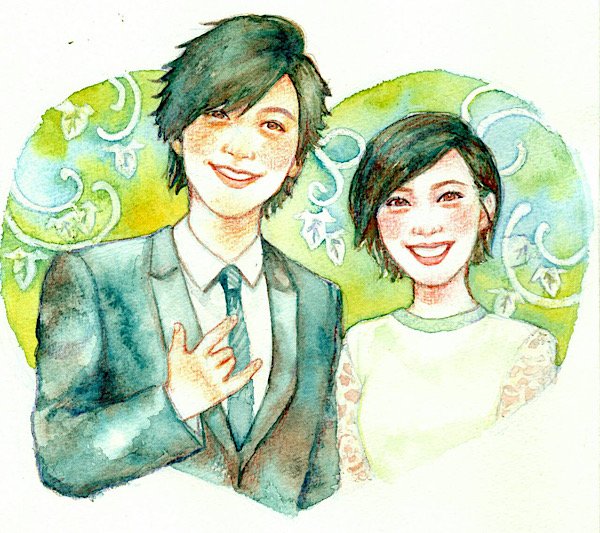 北川景子とDaigoの似顔絵