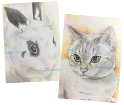 ウサギの似顔絵とネコの似顔絵