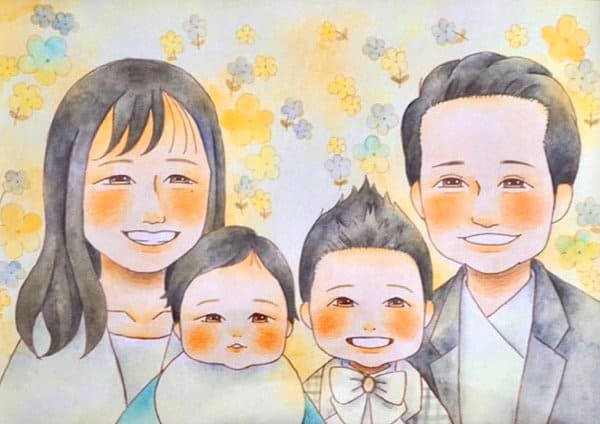 結婚25年記念の白雪姫風大人数似顔絵