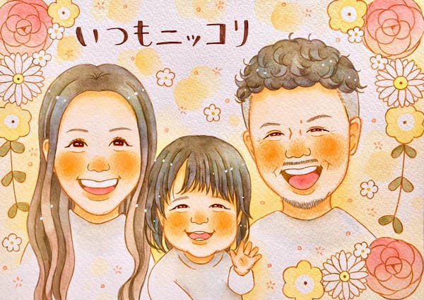 家族3人の似顔絵
