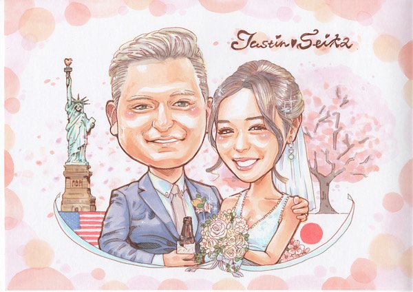 結婚式のウェルカムボード似顔絵