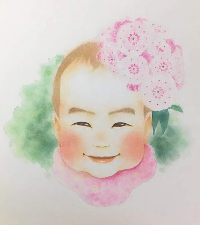 出産祝いの手描き似顔絵