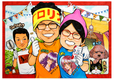 カップルがマラソン大会に出ている似顔絵