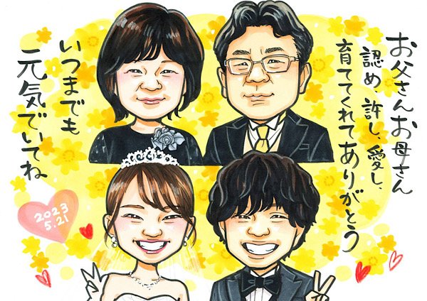 結婚式のサンクスボード似顔絵