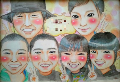 大家族の可愛い似顔絵