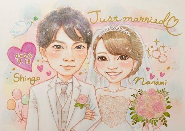 絵本のような還暦祝いの似顔絵